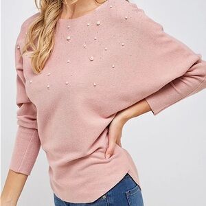🌺BOGO50%🌺 🆕🌿ON BLUE: HAZY BLUSH Gemstone and Pearl Dolman Sweater MEDIUM